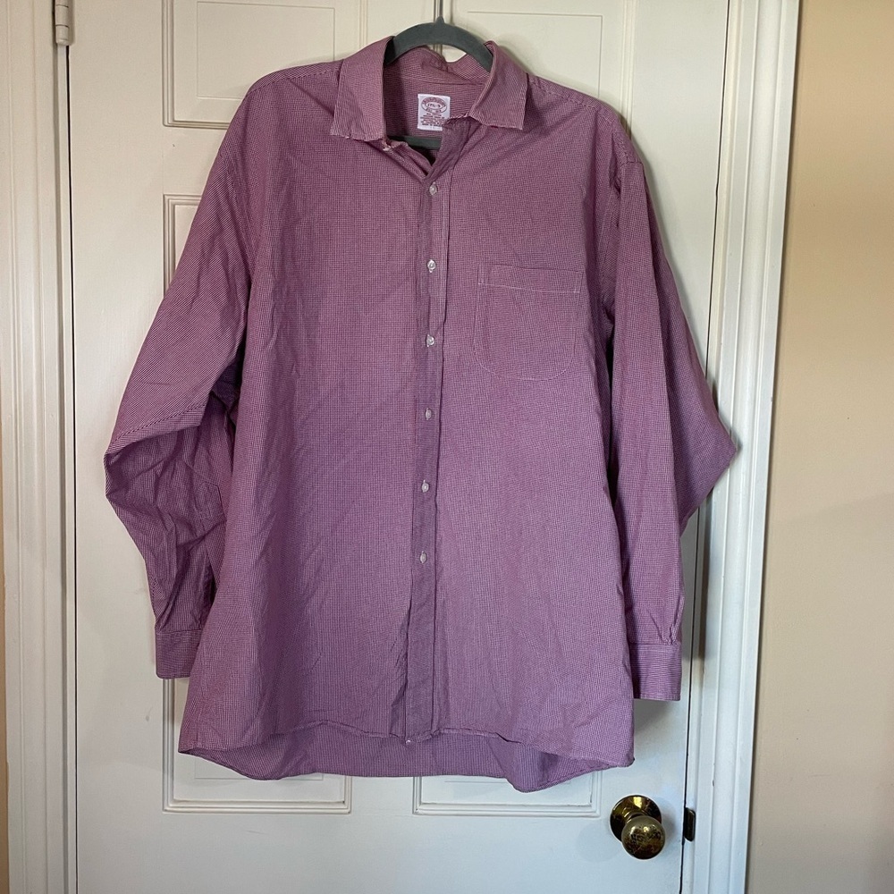 Brooks Brothers Button-Up Shirt Men 17 1/2 -5 Red Plaid 100% Cotton Collared